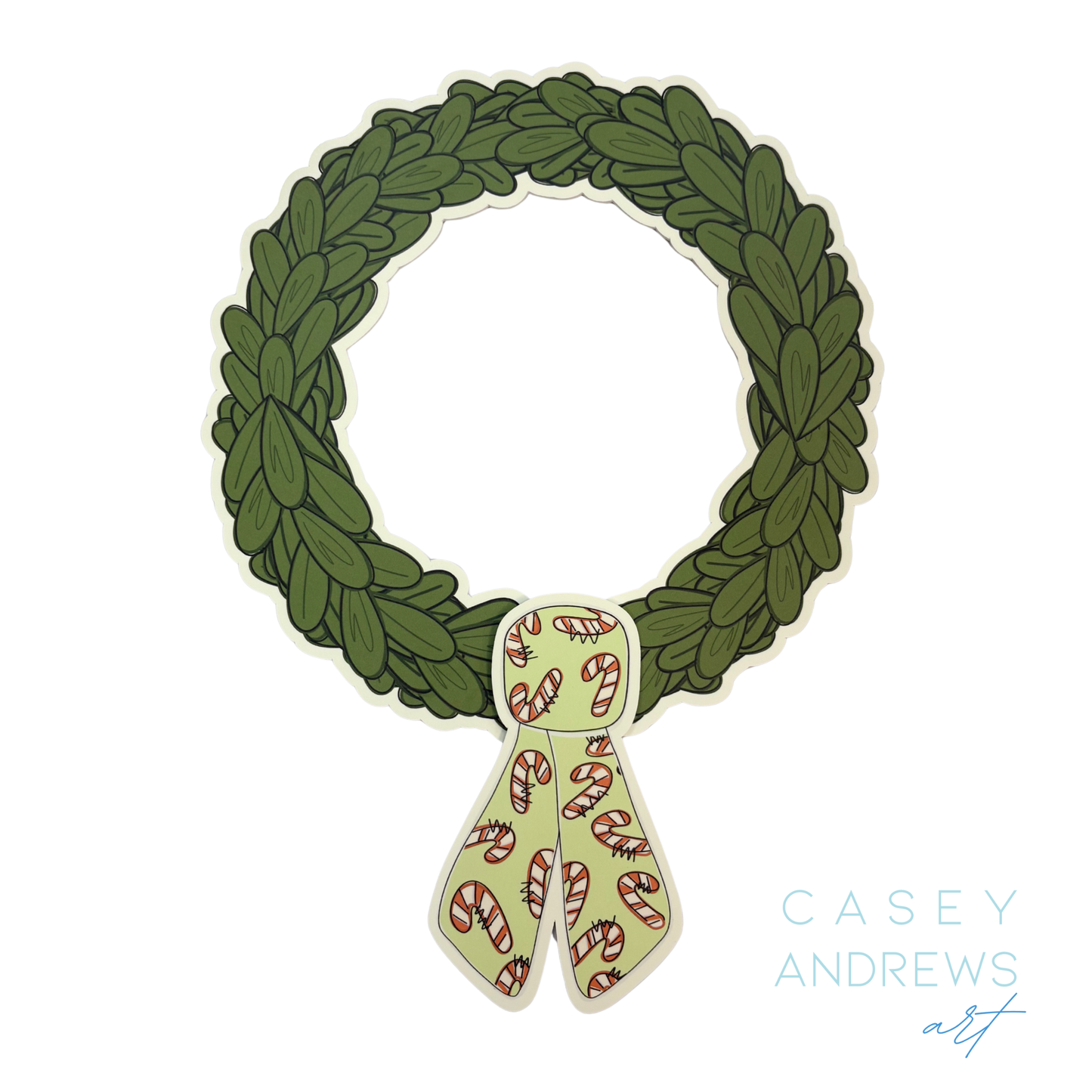Christmas Candy Cane Boxwood Wreath Sash