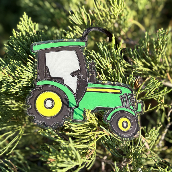 Farmer John Deere Green Tractor Ornament